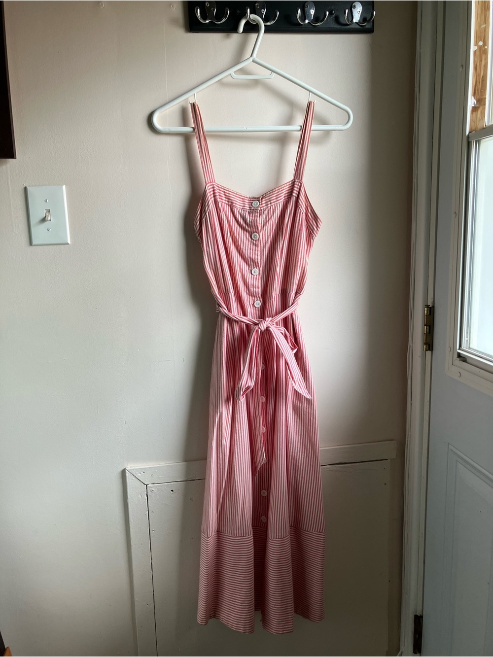 Pale Red & White Striped Button-Front Midi Dress - Michael Stars